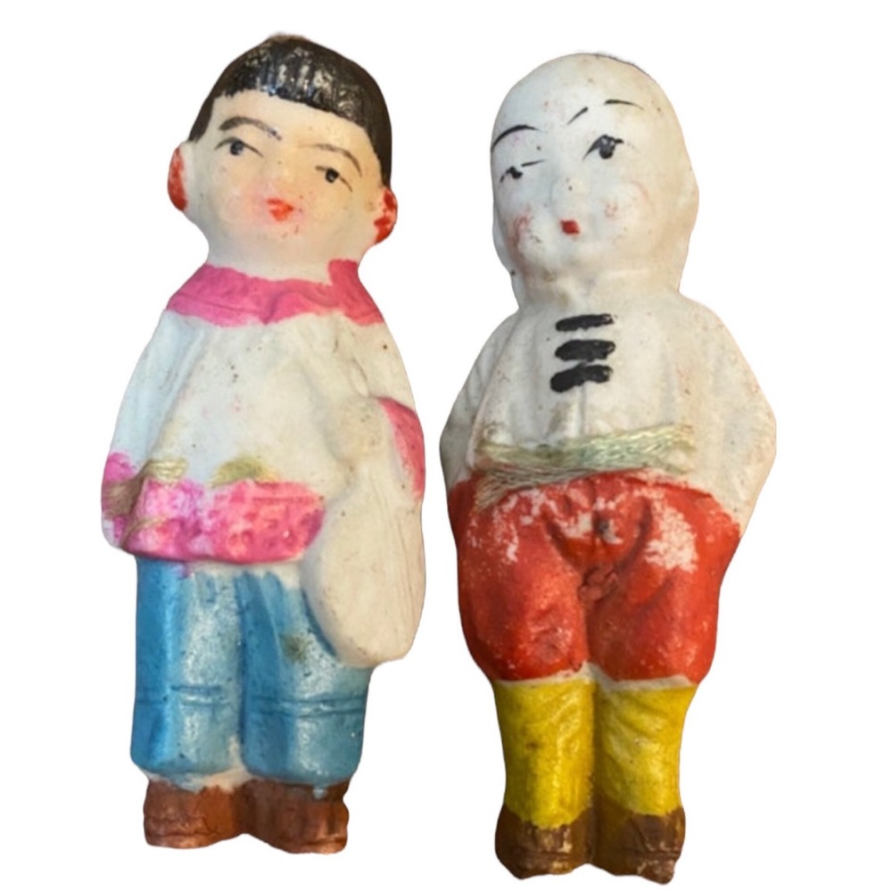 1930’s Porcelain Bisque Japanese Boy and Girl Figurine Set, Frozen Charlotte